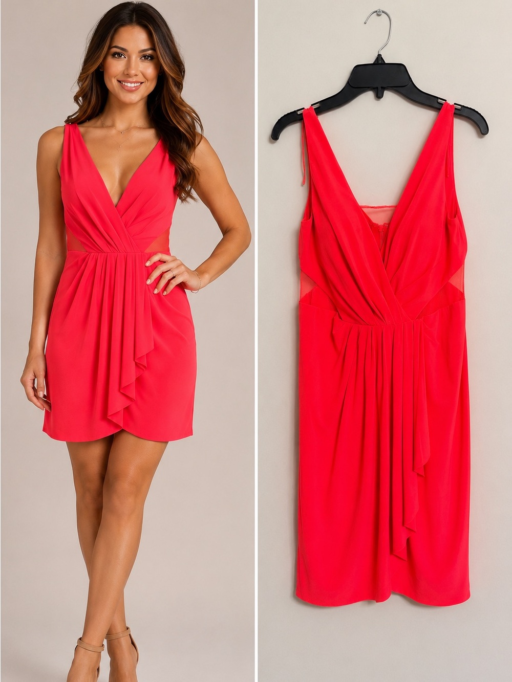 Harvey by Adrianna Papell Women’s Neon Pink Cocktail Dress Mesh Accent Size 4